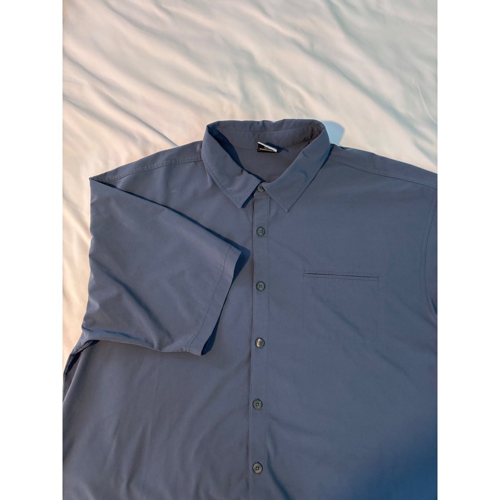 Nike Golf Dri-FIT Short Sleeve Button Up Shirt Blue Gray Mens XL Slate Pocket